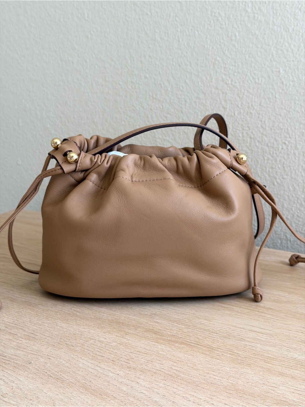 Strathberry Charlotte Drawstring Bag in Tan - Picture 4 of 10